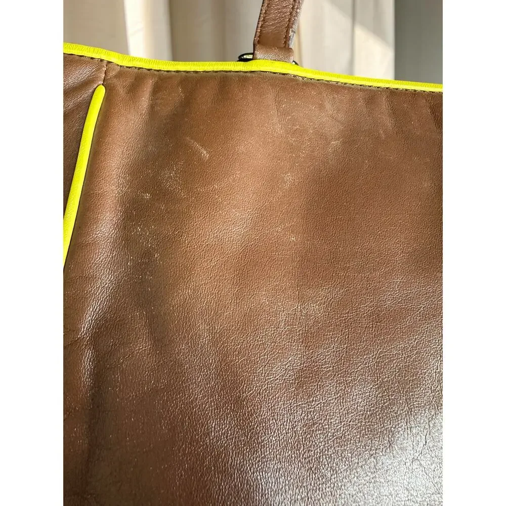 Kate Spade Soft Leather Shoulder Bag Cognac Brown yellow Trim GUC